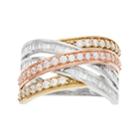 Tri-tone 10k Gold 1 Carat T.w. Diamond Crisscross Ring, Women's, Size: 7, White