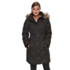 Women's Tower By London Fog Quilted Faux-fur Trim Coat, Size: Medium, Black