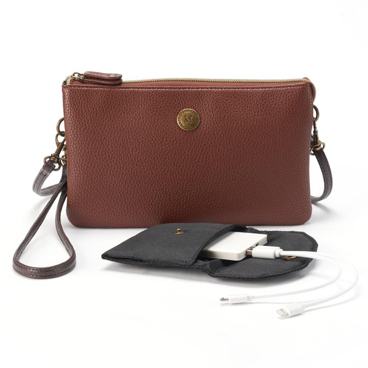 Stone & Co. Trifecta Pebbled Leather Phone Charging Convertible Crossbody Bag, Women's, Med Brown