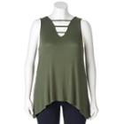 Juniors' Plus Size Mudd&reg; Shark-bite Hem Ladder Tank, Girl's, Size: 2xl, Dark Green