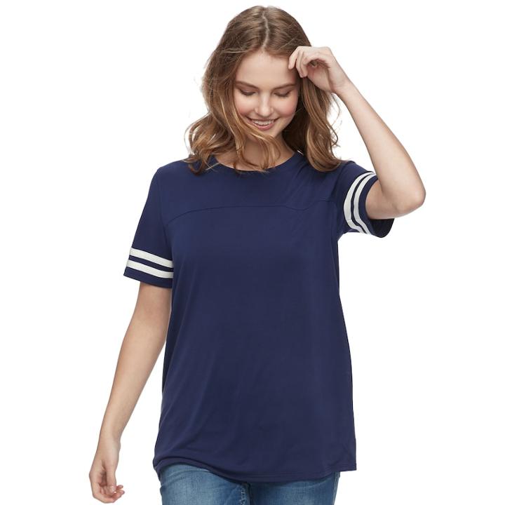 Juniors' Pink Republic Striped-sleeve Tee, Teens, Size: Xl, Med Blue
