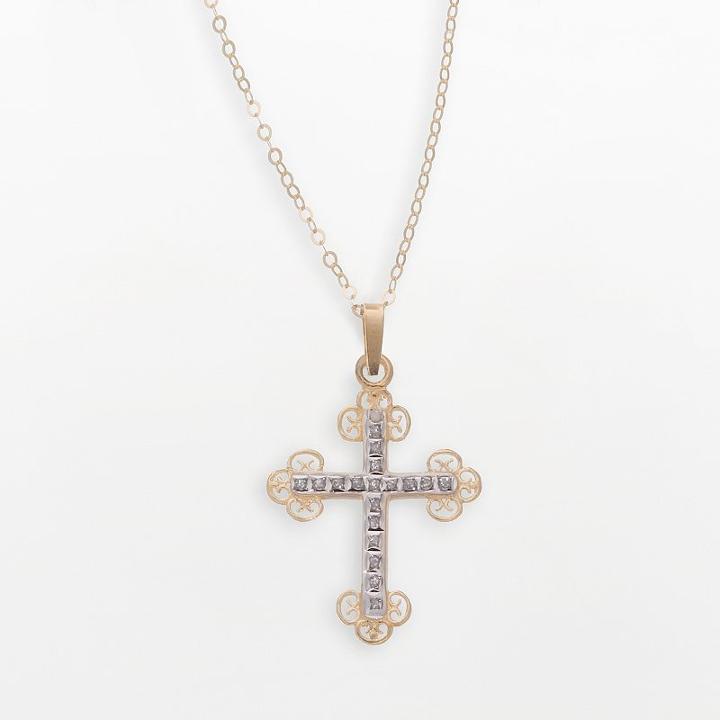 Diamond Fascination 14k Gold Filigree-cross Pendant, Women's, Size: 18, White