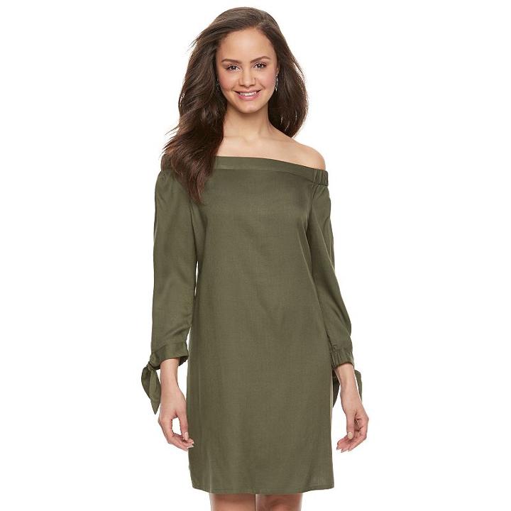 Juniors' So&reg; Olive Off The Shoulder Dress, Girl's, Size: Small, Med Green