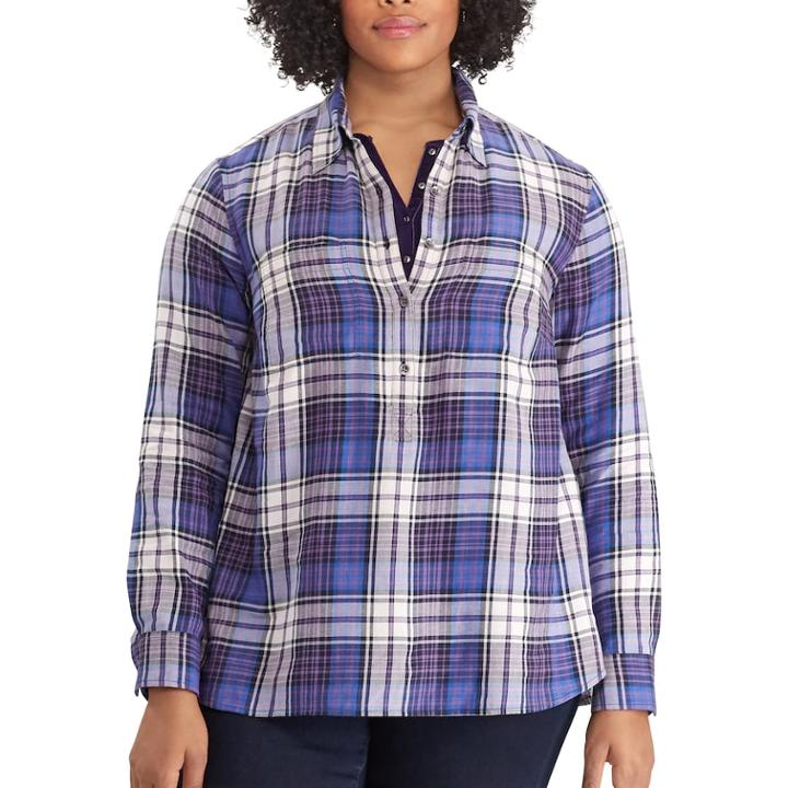 Plus Size Chaps Plaid Button-down Shirt, Women's, Size: 1xl, Blue