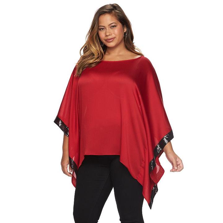 Plus Size Ab Studio Yoryu Poncho Top, Women's, Size: 1xl, Red