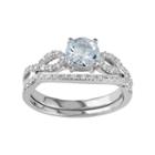 10k White Gold Aquamarine & 1/6 Carat T.w. Diamond Engagement Ring Set, Women's, Size: 5, Blue