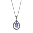 Tori Hill Simulated Blue Opal & Marcasite Sterling Silver Teardrop Pendant Necklace, Women's