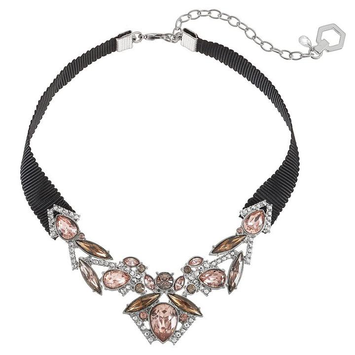 Simply Vera Vera Wang Pink Simulated Crystal Cluster Ribbon Choker Necklace, Women's, Multicolor