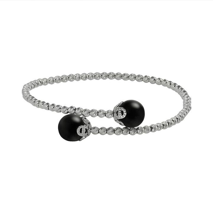 Sterling Silver Onyx Bead Cuff Bracelet, Women's, Black