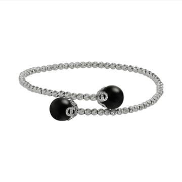 Sterling Silver Onyx Bead Cuff Bracelet, Women's, Black