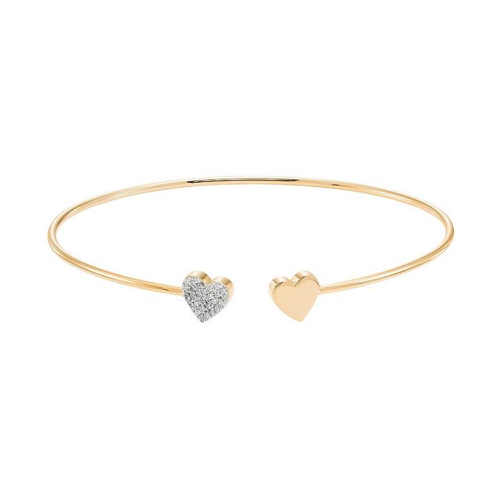 Sterling Silver 1/10 Carat T.w. Diamond Heart Cuff Bracelet, Women's, Size: 6.5, Yellow