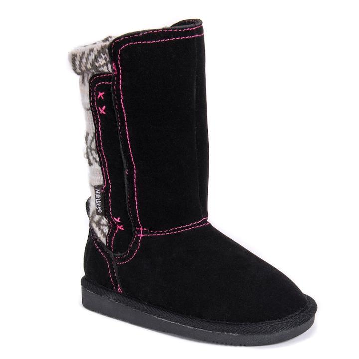 Muk Luks Stacy Girls' Knit Trim Boots, Size: 3, Black