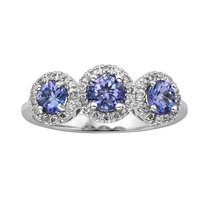 The Regal Collection 14k White Gold Genuine Tanzanite And 1/5-ct. T.w. Diamond 3-stone Halo Ring, Women's, Size: 7, Purple