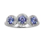 The Regal Collection 14k White Gold Genuine Tanzanite And 1/5-ct. T.w. Diamond 3-stone Halo Ring, Women's, Size: 7, Purple