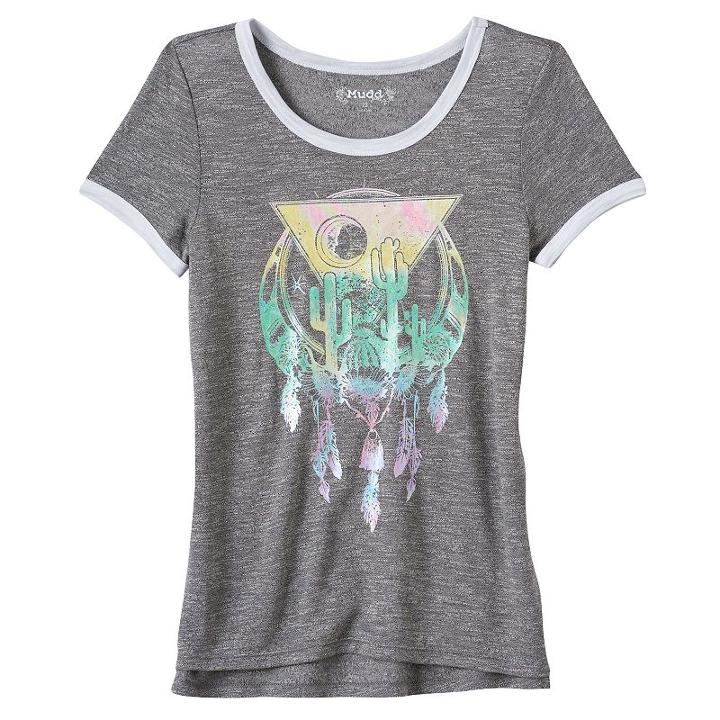 Girls 7-16 Mudd&reg; Graphic Ringer Tee, Girl's, Size: 10, Black
