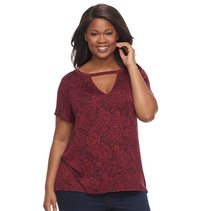 Plus Size Rock & Republic&reg; Printed Cut-out Tee, Women's, Size: 3xl, Dark Red