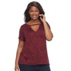 Plus Size Rock & Republic&reg; Printed Cut-out Tee, Women's, Size: 3xl, Dark Red