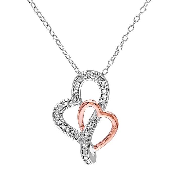 Diamond Accent Sterling Silver Two Tone Heart Pendant Necklace, Women's, Size: 18