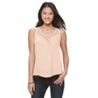 Juniors' Mudd&reg; Embroidered Yoke Tank, Girl's, Size: Medium, Lt Orange