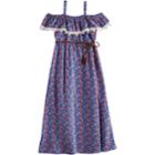 Girls 7-16 Lavender Belted Floral Print Maxi Dress, Size: 10, Blue