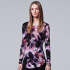 Women's Simply Vera Vera Wang Print Crewneck Tee, Size: Xl, Dark Red