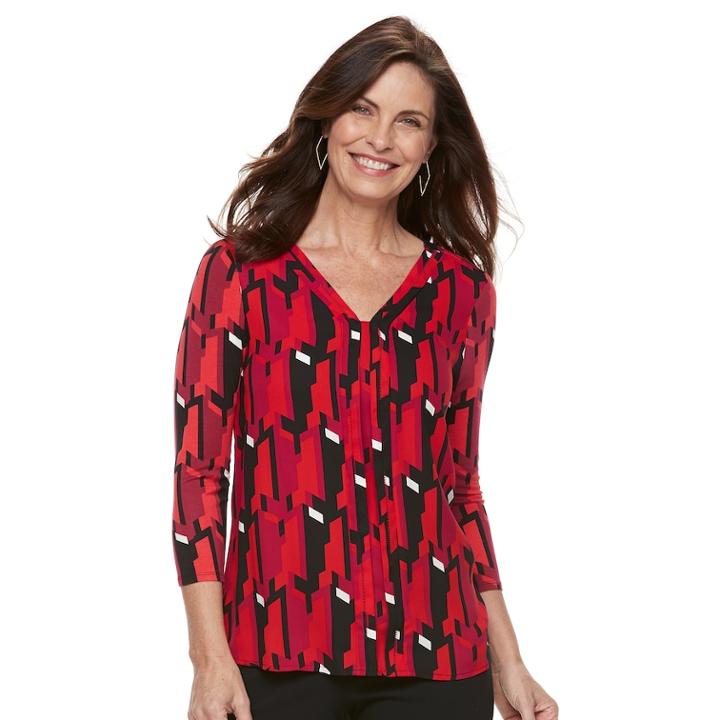 Women's Dana Buchman Pleated Mixed-media Top, Size: Small, Red
