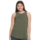 Juniors' Plus Size So&reg; Lace Trim Split-back Tank, Teens, Size: 1xl, Dark Green