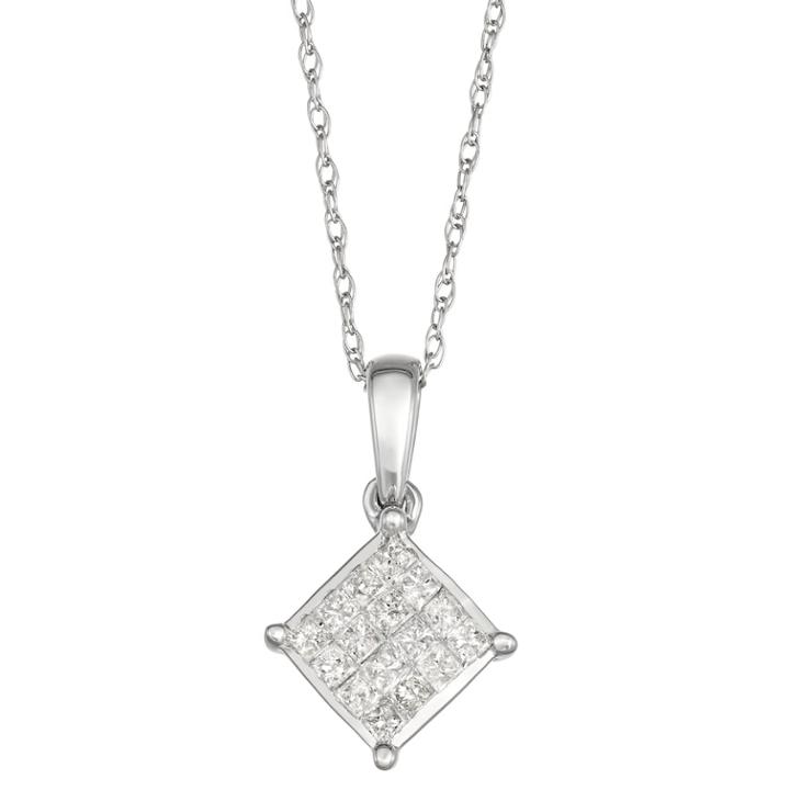 10k White Gold 1/5 Carat T.w. Diamond Square Pendant Necklace, Women's, Size: 18