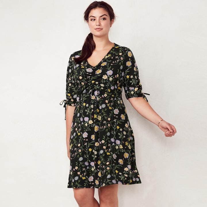 Plus Size Lc Lauren Conrad Print Fit & Flare Dress, Women's, Size: 0x, Black