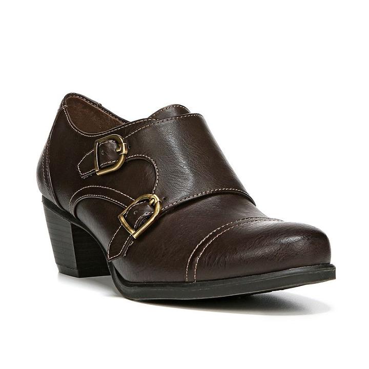 Naturalsoul By Naturalizer Keefer Women's Double Buckle Monk Heeled Shoes, Size: 6 Wide, Brown