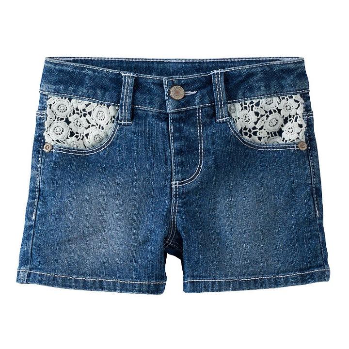 Girls 4-12 Sonoma Goods For Life&trade; Crocheted Pocket Denim Shorties, Girl's, Size: 8, Med Blue