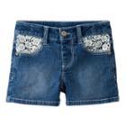 Girls 4-12 Sonoma Goods For Life&trade; Crocheted Pocket Denim Shorties, Girl's, Size: 8, Med Blue