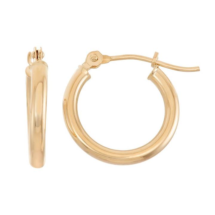 14k Gold Tube Hoop Earrings - 15 Mm, Women's, Yellow
