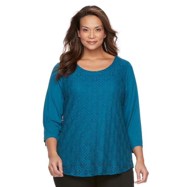 Plus Size Croft & Barrow&reg; Geometric Cutout 3/4-sleeve Top, Women's, Size: 2xl, Blue