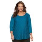 Plus Size Croft & Barrow&reg; Geometric Cutout 3/4-sleeve Top, Women's, Size: 2xl, Blue