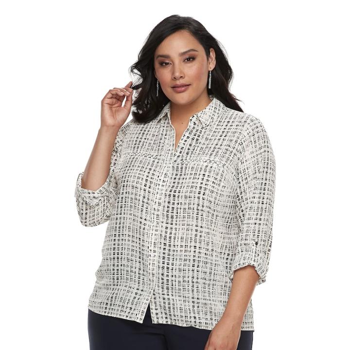 Plus Size Apt. 9&reg; Button Front Top, Women's, Size: 0x, Natural