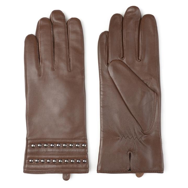 Women's Journee Collection Studded Leather Gloves, Size: Large, Brown