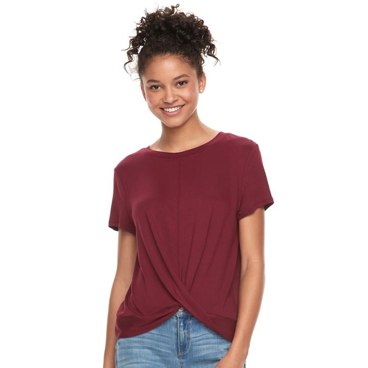 Juniors' Pink Republic Twist Front Tee, Teens, Size: Medium, Red
