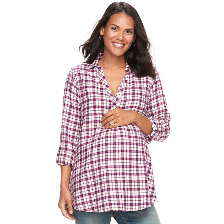 Maternity A:glow Plaid Flannel Tunic, Women's, Size: Xl-mat, Purple