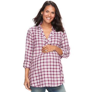 Maternity A:glow Plaid Flannel Tunic, Women's, Size: Xl-mat, Purple