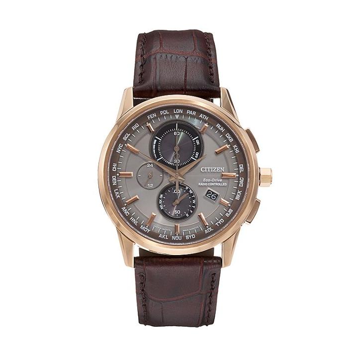 Citizen Eco-drive Men's World A-t Leather Chronograph Watch - At8113-04h, Brown