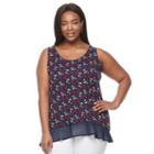 Kate And Sam, Plus Size Print Jersey Tank, Women's, Size: 3xl, Dark Blue