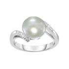 Sterling Silver Freshwater Cultured Pearl & Lab-created White Sapphire Bypass Ring, Women's, Size: 8