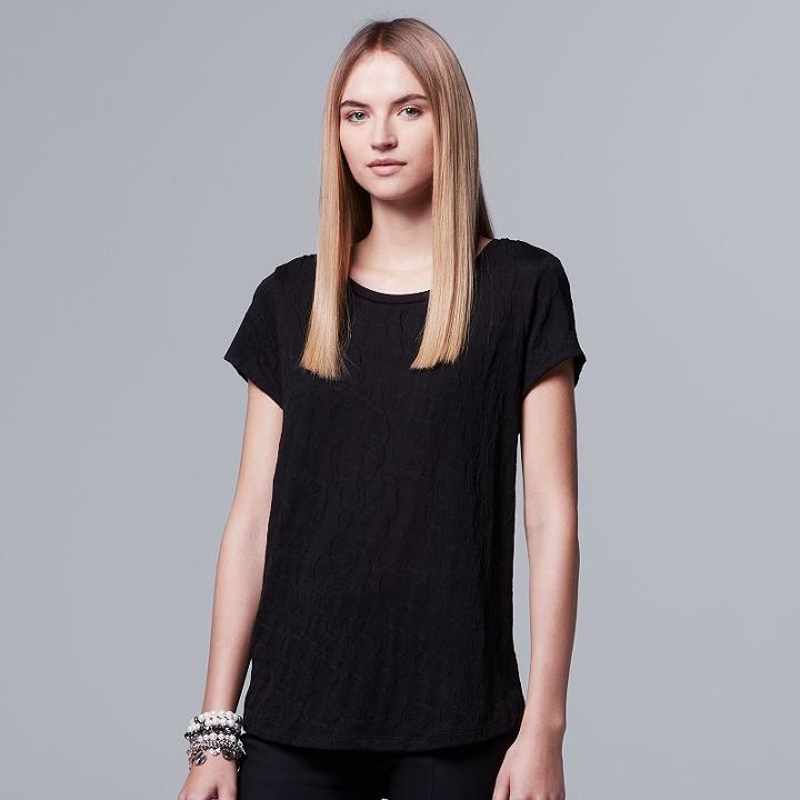Women's Simply Vera Vera Wang Floral Jacquard Tee, Size: Large, Black