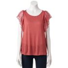 Women's Lc Lauren Conrad Flutter Lace Tee, Size: Xs, Light Red