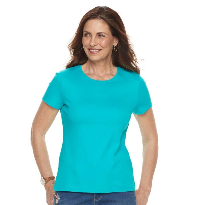 Petite Croft & Barrow&reg; Essential Crewneck Tee, Women's, Size: Xs Petite, Med Blue