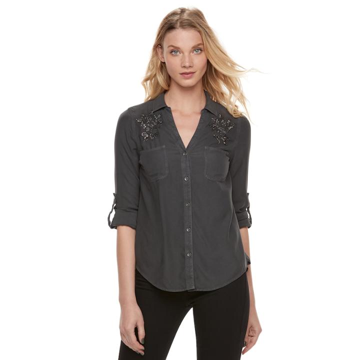 Women's Rock & Republic&reg; Beaded High-low Shirt, Size: Small, Blue