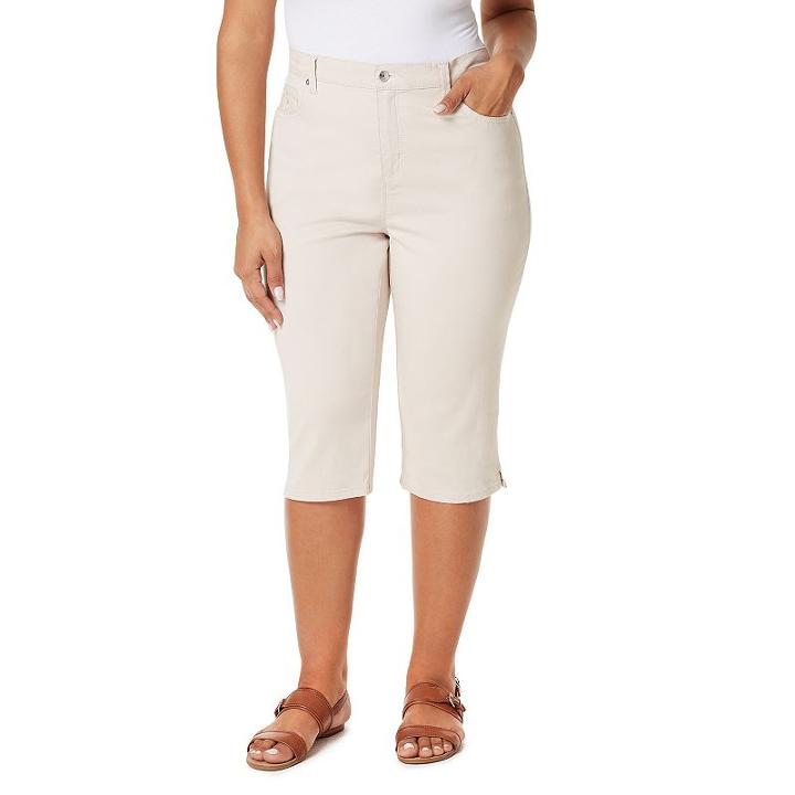 Plus Size Gloria Vanderbilt Amanda Embellished Skimmer Capris, Women's, Size: 16 W, Lt Beige
