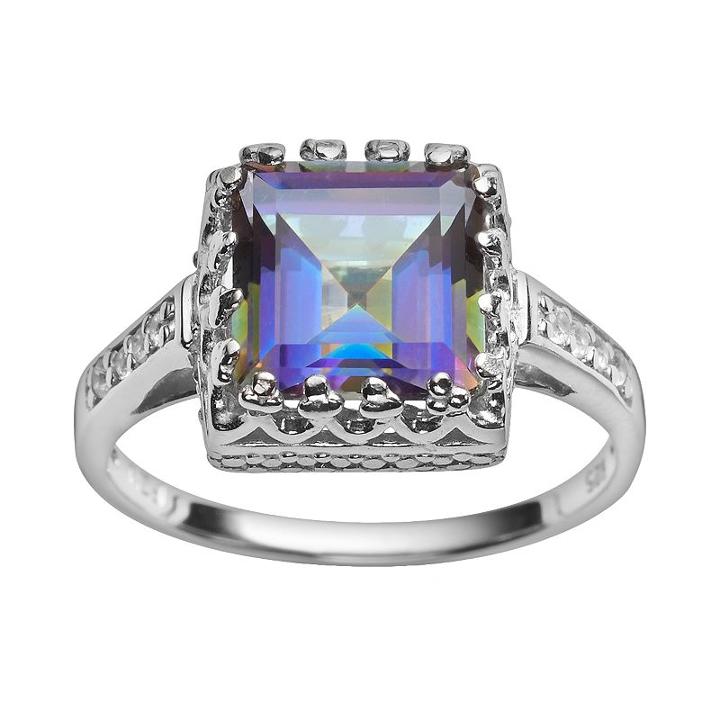 Sterling Silver Rainbow Blue Quartz And Lab-created White Sapphire Crown Ring, Women's, Size: 7
