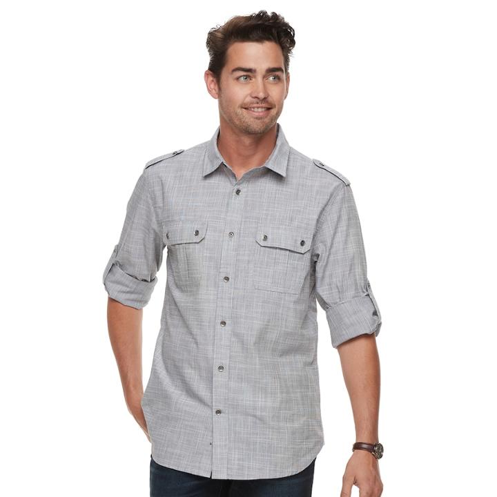 Men's Rock & Republic Textured Button-down Shirt, Size: Xl, White